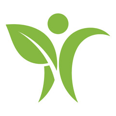 Green human figure with leafy arms and circular head icon symbol icon