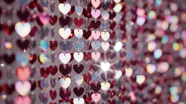 Shimmering heart-shaped sequins create a vibrant, romantic background