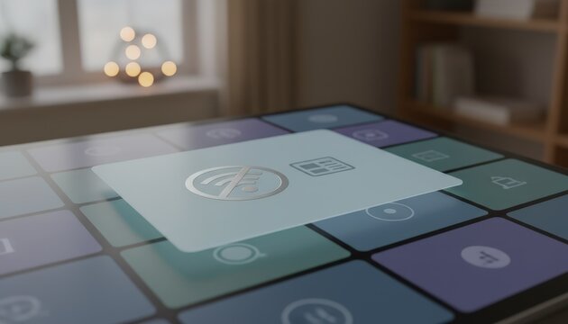 Vista of a progressive web app offline screen highlighting a grid card design for cached articles principal card focused with subtle icon details and muted surroundings.