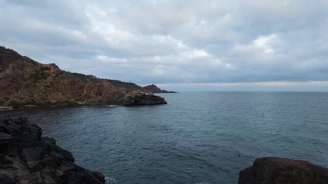 Fast Clouds Over Black Sea Coast In Sile Istanbul. High quality 4k footage