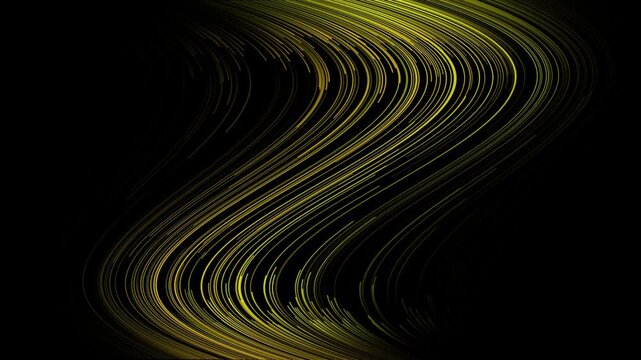 Golden Light Wave Trails on Black Abstract Motion Background Loop