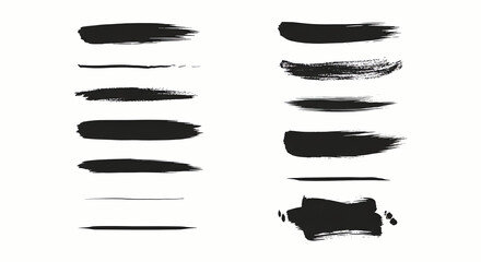 Collection of Black Paint Brush Strokes and Lines on White Background