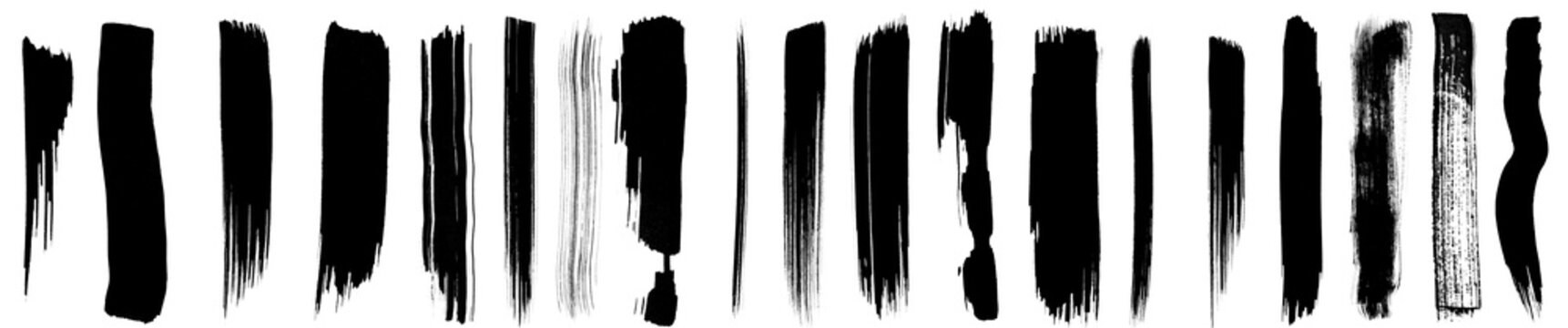 Abstract Black Paint Brush Stroke Frames and Boxes Collection &ndash; Grungy Ink Lines and Rough Texture Vector Isolated on White