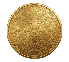 Fototapeta premium Ornate gold sun medallion with greek key pattern