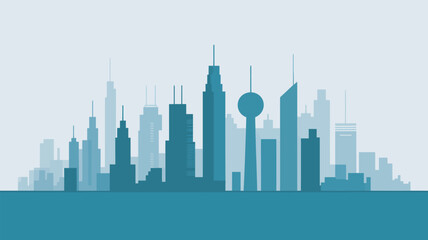 A modern city skyline with sleek skyscrapers and urban architecture in a vibrant metropolis at sunset