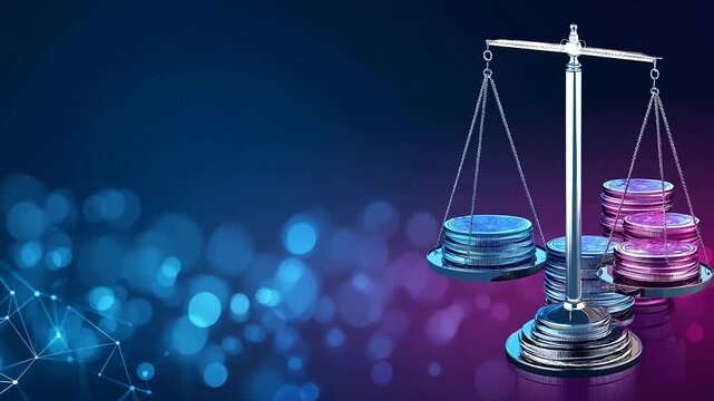 Advanced crypto-driven equitable compensation allocator icon concept for fair financial distribution and economic justice, with copy space