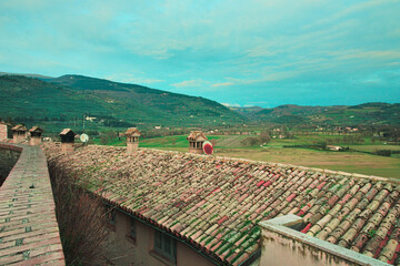 View of the roofs of Spello, one of the Borghi più belli d'Italia ("The most beautiful villages of Italy"),  in the province of Perugia, Umbria Region, Italy © Gherzak