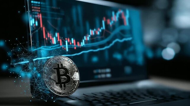 Analytical crypto arbitrage visualizer icon concept representing advanced solutions for cryptocurrency market opportunities and strategies, with copy space