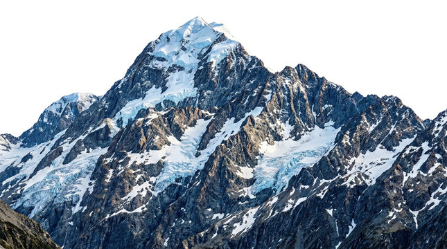 Snowy mountain peak Aoraki Mount Cook on transparent background
