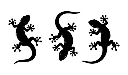 Black Gecko Silhouette Collection &ndash; Minimal Lizard Icons Vector Set for Logo and Decoration