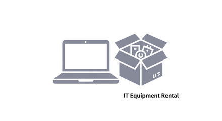 Laptop and Box with PCs Icon Rental.
