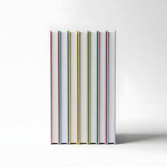Fototapeta premium Multicolored books standing upright in a row on white surface in office setting transparent background