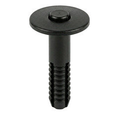 Black plastic rivet used in construction fasteners and hardware components for panel assembly with durable texture and compact round head