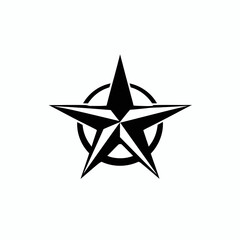Obraz premium Black and white five pointed star emblem inside a circle.