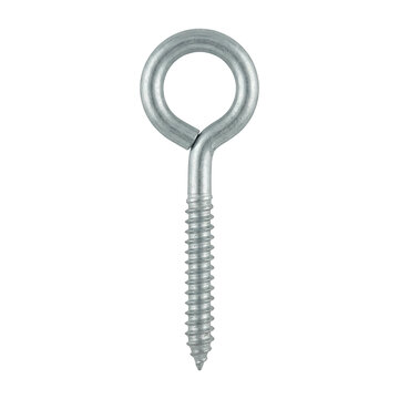 Metal eye screw for hanging and securing items featuring construction fasteners hardware components in clean minimal studio shot