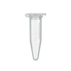 Clear microcentrifuge tube with secure snap cap and laboratory consumables for sample storage and handling in clinical research