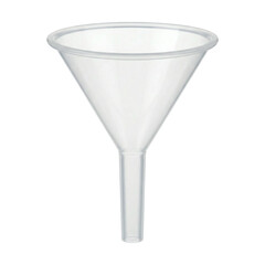 Transparent plastic funnel used for laboratory transfers micro scale liquid pouring and single use consumables promoting precise clean handling