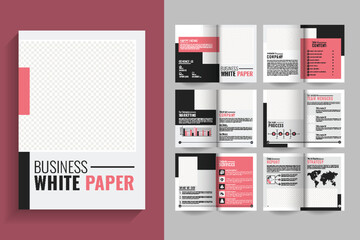 Corporate red black paper template layout. Creative White Paper Layout. White Paper Print Template For Business Purposes.