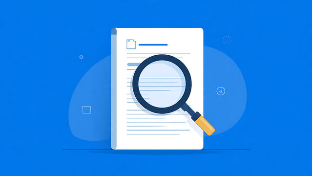 Magnifying Glass Examining Document Paper.