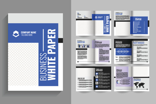 Business White Paper and Company internal document design or Brochure Design, 12 page purple color white paper design booklet