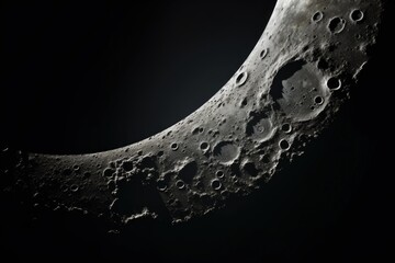 Fototapeta premium Moon surface featuring craters and features curving against a dark space background