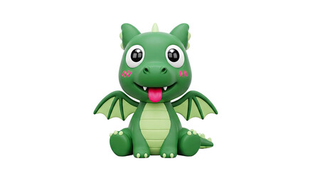 Obraz premium Cute Green Dragon with Tongue Sticking Out