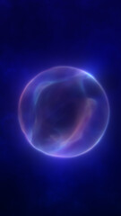 Obraz premium Soft glowing energy sphere with violet and pink light, floating in a deep blue space, creating a calm futuristic and ethereal atmosphere
