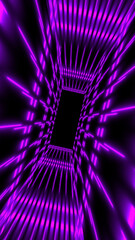 Obraz premium Futuristic purple neon tunnel with glowing lines and depth perspective, symbolizing speed, digital travel, and virtual space