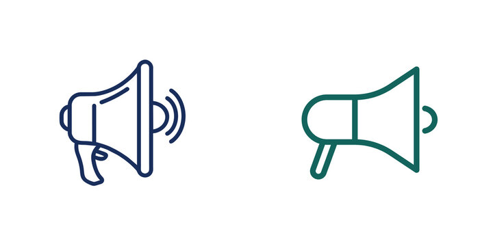 Two megaphone icons with different sound waves isolated on transparent background