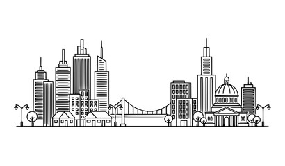 Fototapeta premium A minimalist black and white vector illustration of a city skyline with a bridge