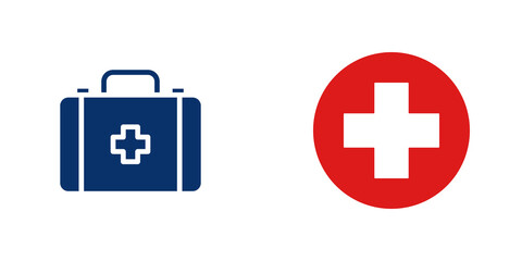 Obraz premium Medical symbols including first aid kit and red cross isolated on transparent background