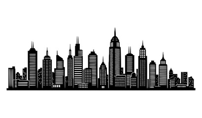 Fototapeta premium A black silhouette of a city skyline with tall buildings and skyscrapers