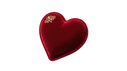 Obraz premium Red velvet heart cushion with golden filigree ornament isolated on transparent background for valentines day celebrations