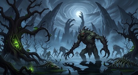 Dark Forest Monster in a Mystic Twilight Realm.