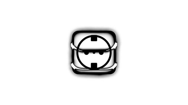 modern wall power outlet icon features a stylized black circular socket with three pins inside a sleek, glowing square frame on a white background