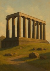 Obraz premium Ancient structure under golden sky.