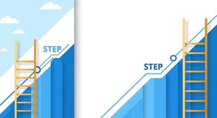 Illustrative graphic representing a step-by-step process, progress, or path to success with ladders and ascending bar charts. Ideal for business, education, and goal-setting.