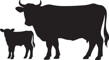 cow and calf silhouette black white farm animal vector icon illustration © Mohaiminul