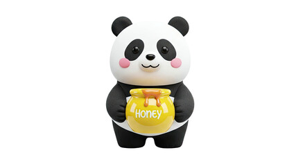 Naklejka premium Cute 3D Panda Holding a Pot of Honey