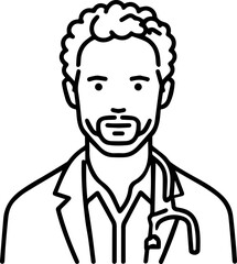 Obraz premium Hand Drawn Professional Doctor Wearing a Stethoscope Black and White Avatar Illustration in Minimal Line Art Style Design
