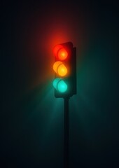 Naklejka premium Vibrant traffic light in darkness.