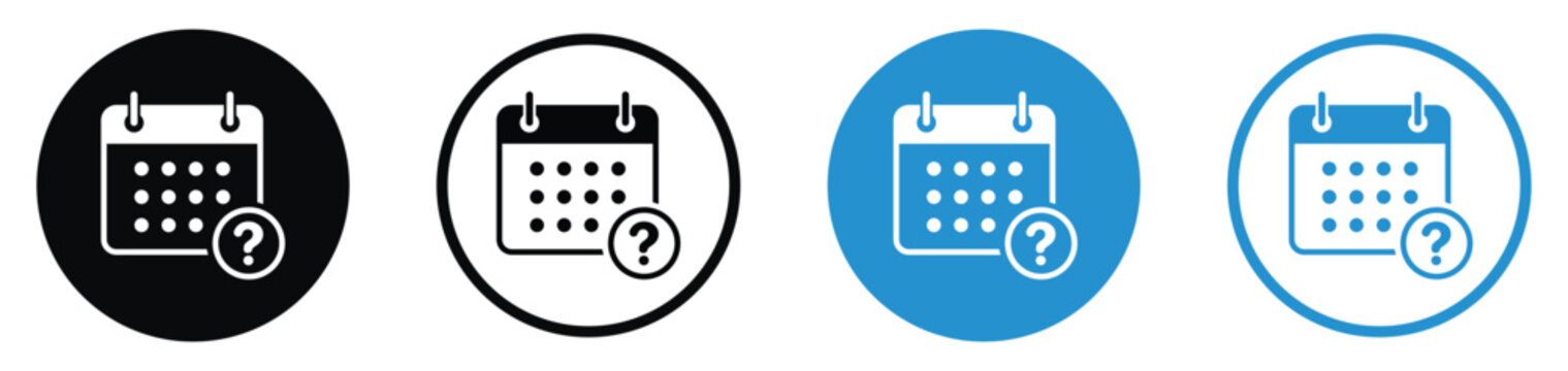 Calendar icons with a question mark symbol, perfect for indicating pending dates, tentative schedules, help support, or uncertain event timings in UI design.