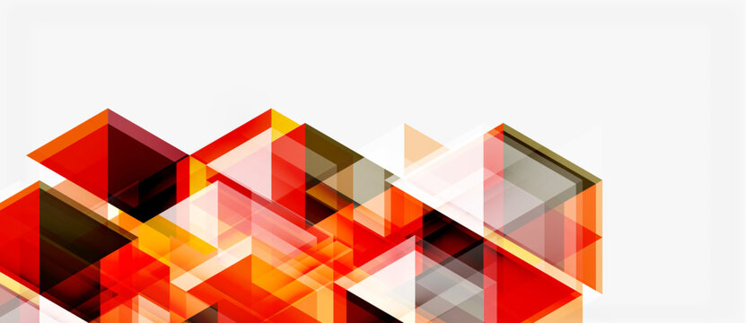 Abstract geometric shapes, vibrant orange hues, transparent layers create modern design. Minimalist composition, clean lines, dynamic visual effect.