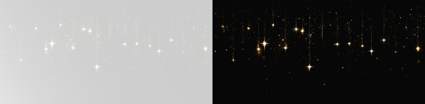 Festive golden sparkle trail with luminous particles and shiny light rays for decoration gold confetti, holiday dust png
