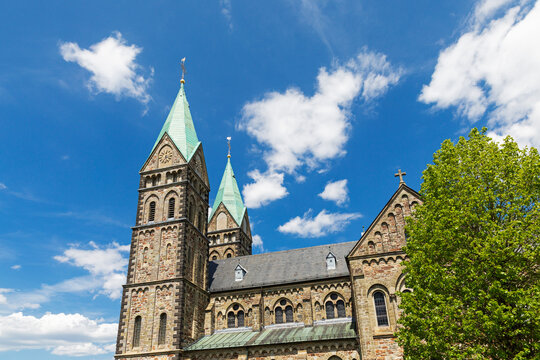 St Lambertus church Eifeldom exterior with spires in Kalterherberg Eifel