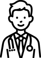 Obraz premium Hand Drawn Professional Doctor Wearing a Stethoscope Black and White Avatar Illustration in Minimal Line Art Style Design