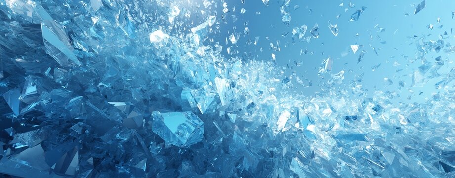 Fragmented Symphony: An abstract composition of shattered glass, frozen in dynamic mid-air, a visual narrative of chaos and fragility.