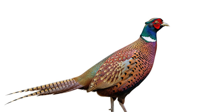 Isolated Male Ring-necked Pheasant Standing Side View Wildlife Bird Feather Plumage