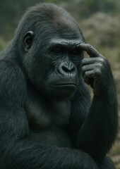 Thoughtful gorilla in deep contemplation.