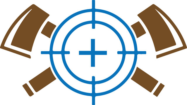 Crosshairs targeting two crossed axes symbol brown blue colors on transparent background vector illustration